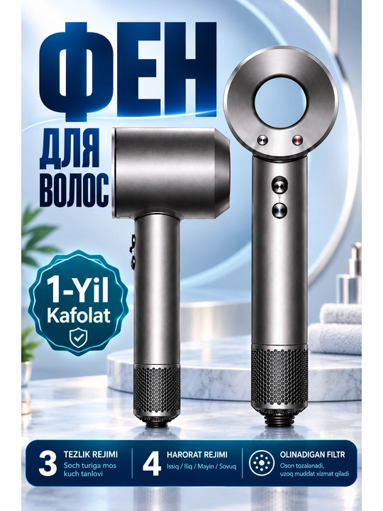 Фен для волос, фен-стайлер для сушки и укладки, 3 скорости,4 температуры,магнитные насадки - 
