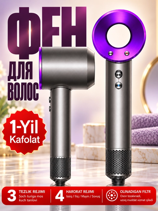 Soch uchun fen,quritish va pardozlash fen-stayler,3 tezlik,4 harorat,magnit nasadkalar - 