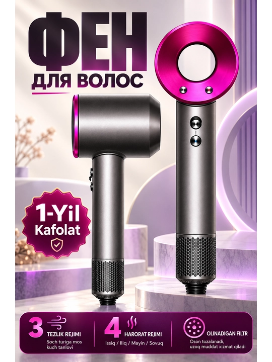 Soch uchun fen,quritish va pardozlash fen-stayler,3 tezlik,4 harorat,magnit nasadkalar - 