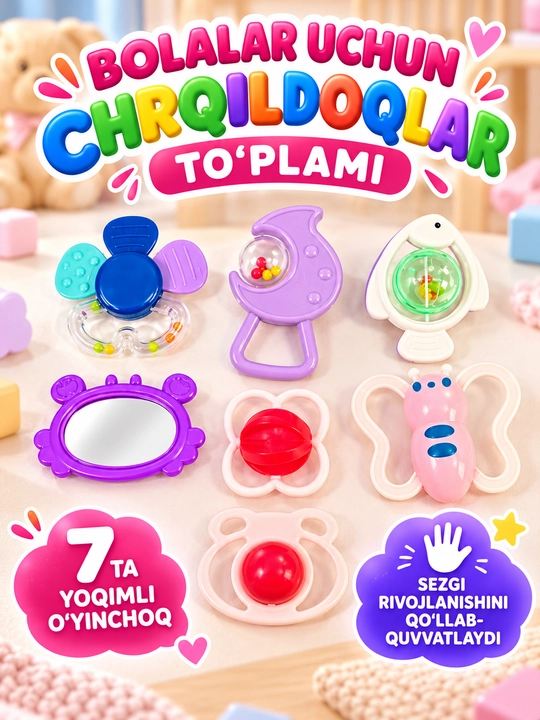 Kichkintoylar uchun rivojlantiruvchi o‘yinchoqlar to‘plami Hola — 6 ta buyum, shaqildoqlar - 