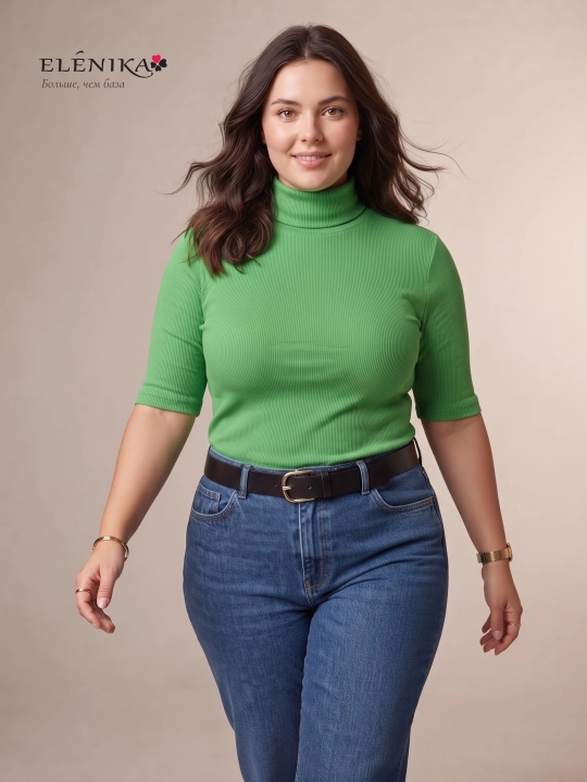 Ayollar uchun asosiy, qirrali, kalta yengli vodolazka, ELENIKA