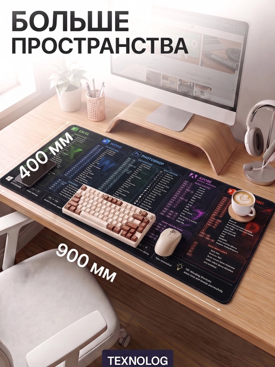 Большой игровой коврик для мыши и клавиатуры TEKNOLOG, 80x30 и 90x40 см
