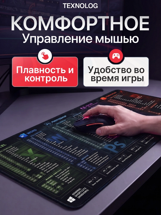 Большой игровой коврик для мыши и клавиатуры TEKNOLOG, 80x30 и 90x40 см