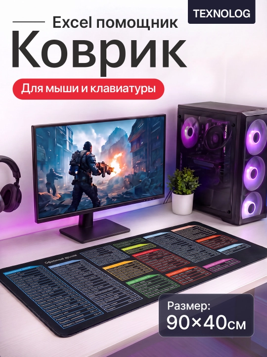 Большой игровой коврик для мыши и клавиатуры TEKNOLOG, 80x30 и 90x40 см - 