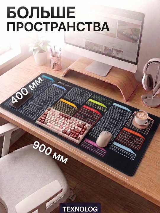 Большой игровой коврик для мыши и клавиатуры TEKNOLOG, 80x30 и 90x40 см