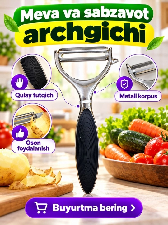 Овощечистка для картофеля и овощей, металлическая, с удобной ручкой, кухонная