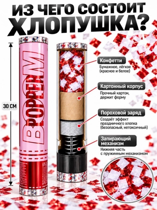 Хлопушка с конфетти 30-40 см, для праздника, дня рождения, свадьбы и вечеринки