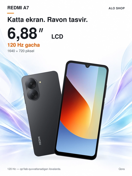 Смартфон Xiaomi Redmi A7, 3/64 ГБ, экран 6,88″ 120 Гц, 13 МП, 5200 мА·ч