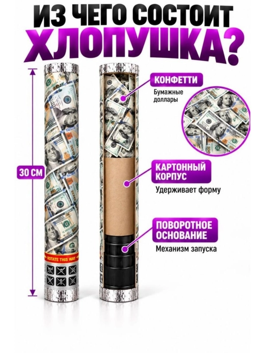 Хлопушка с конфетти 30-40 см, для праздника, дня рождения, свадьбы и вечеринки