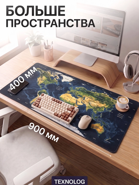 Большой игровой коврик для мыши и клавиатуры TEKNOLOG, 80x30 и 90x40 см