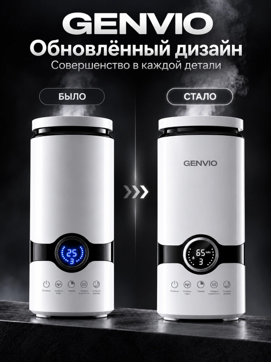 Увлажнитель воздуха GENVIO, ультразвуковой, 4 л, с фильтром и ароматизацией, 300 мл/ч