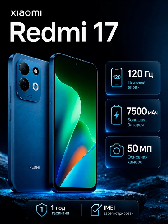 Смартфон Xiaomi Redmi 17, 8/256 ГБ, 6.9″ 120 Гц, 50 МП, 7500 мАч - 
