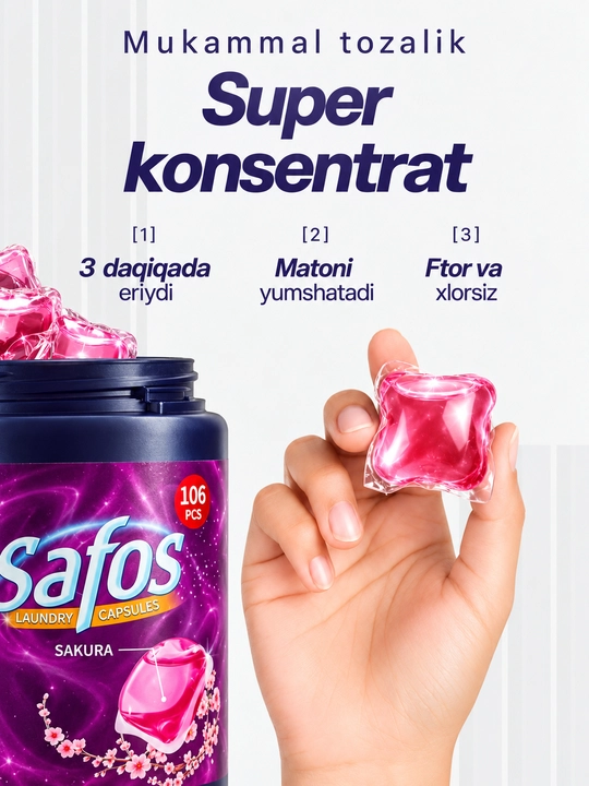 Капсулы для стирки Safos 25-106 шт для цветного, белого и детского белья