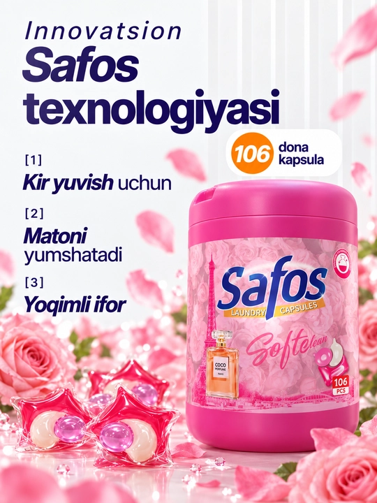 Капсулы для стирки Safos 25-106 шт для цветного, белого и детского белья
