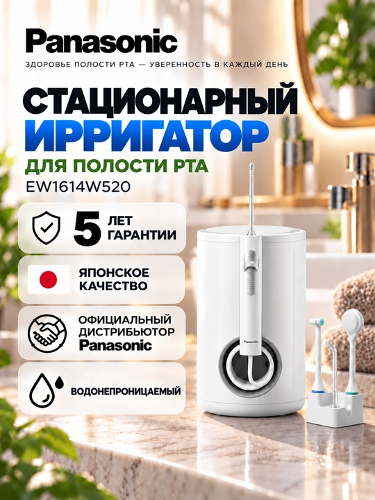 5 лет официальной гарантии. Стационарный ирригатор Panasonic EW1614W520 - 