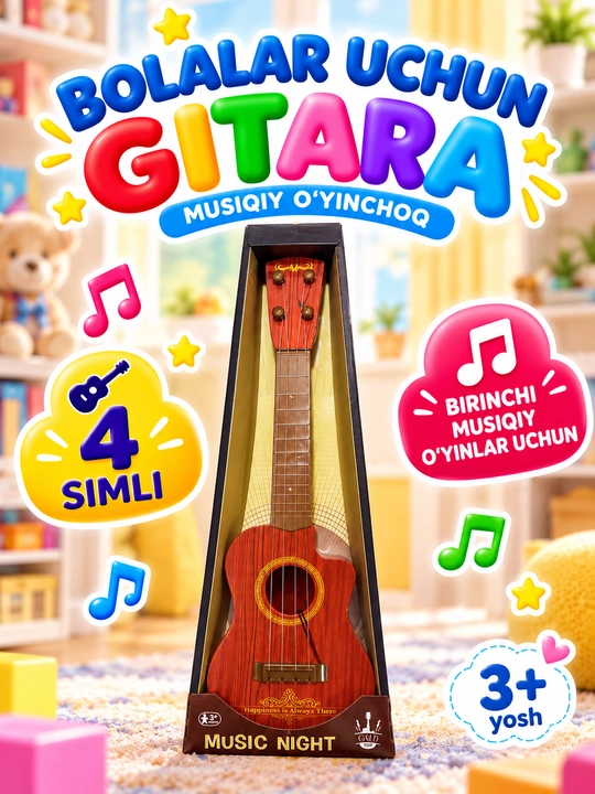 Bolalar uchun o‘yinchoq gitara-ukulele — magnit torli musiqa asbobi - 