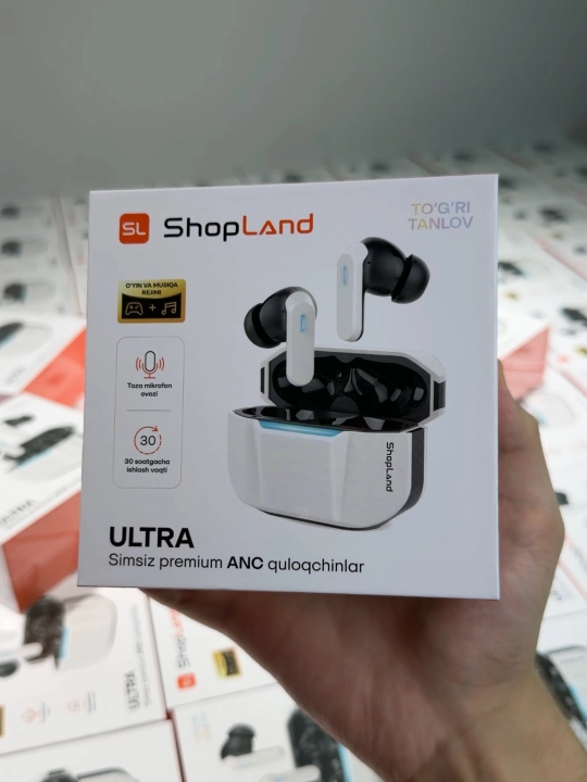 ShopLand Ultra simsiz premium quloqchinlar, ANC/ENC, o‘yin va musiqa uchun naushnik