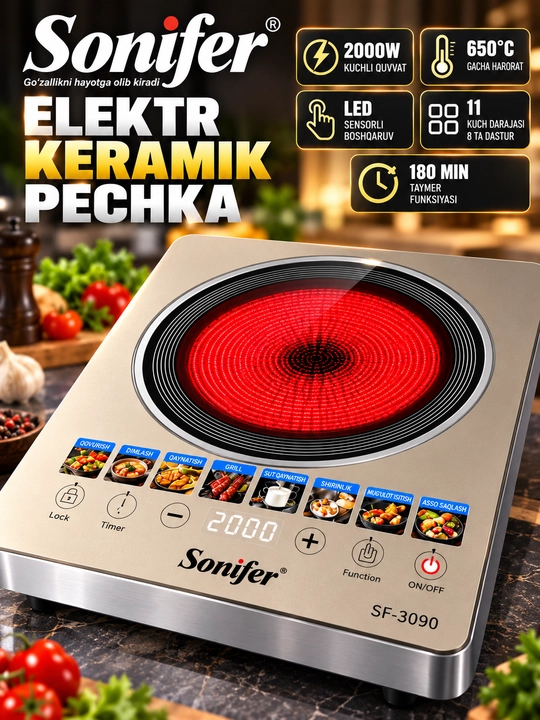 Sonifer SF-3090 elektr plitasi, 2000 Vt