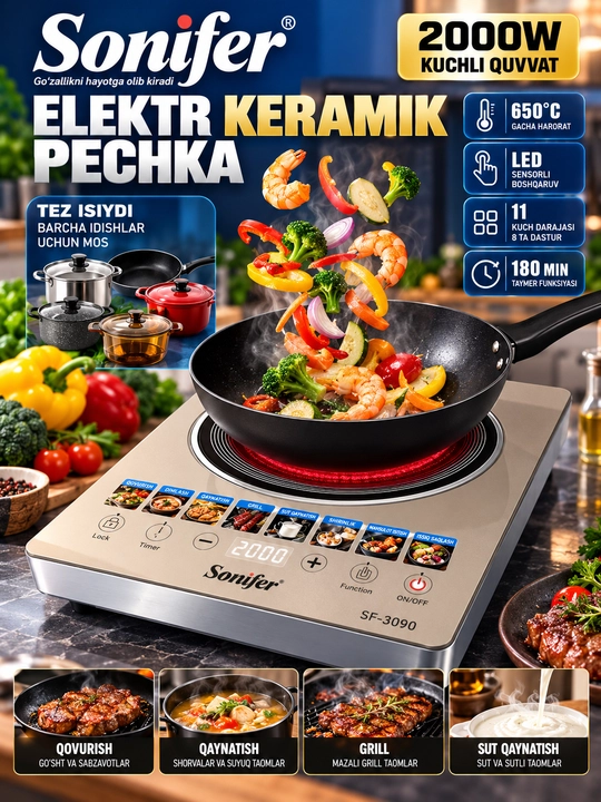 Sonifer SF-3090 elektr plitasi, 2000 Vt - 