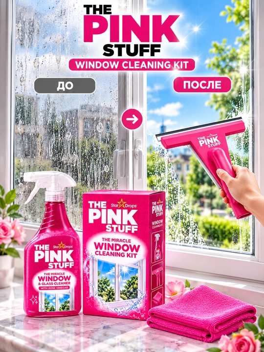 Pink Stuff, средство для мытья окон, очиститель окон, гель, спрей для окон