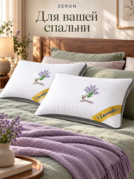 Подушка для сна гипоаллергенная, антибактериальная, стирающаяся, дышашая, мягкая, 2 шт