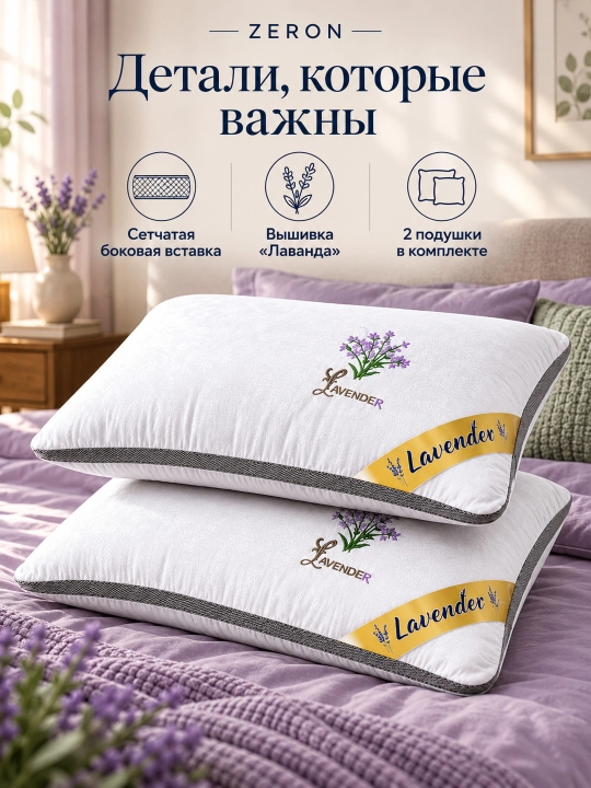 Подушка для сна гипоаллергенная, антибактериальная, стирающаяся, дышашая, мягкая, 2 шт