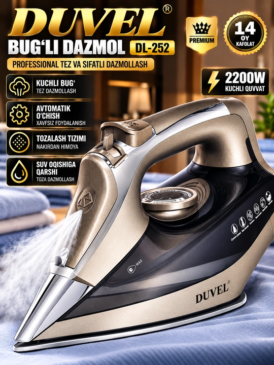 DUVEL DL-252 Bug‘li Dazmol 2200 W, 500 ml, Harorat Sozlamasi