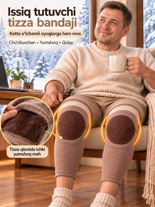 Tizza uchun issiq nakolennik, elastik bandaj, og‘riqni yengillashtiruvchi tizza himoyasi