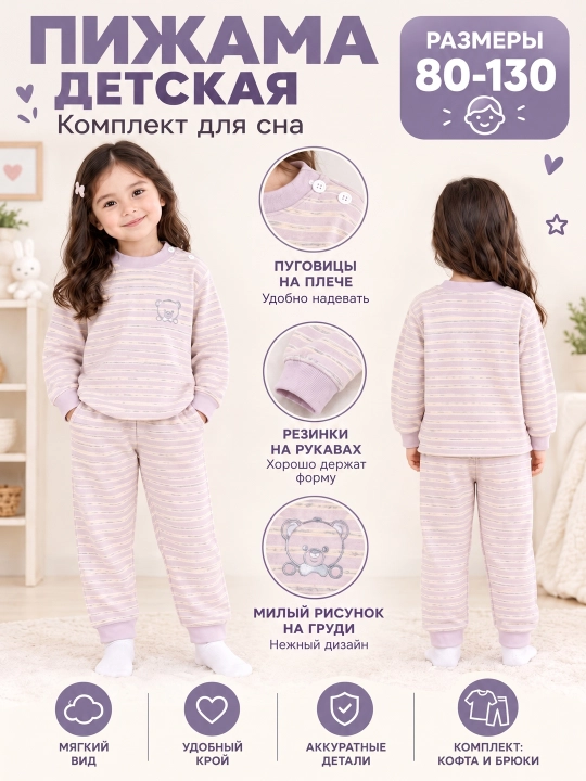 O‘g‘il va qiz bolalar uchun shimli paxtali bolalar pijamasi - 