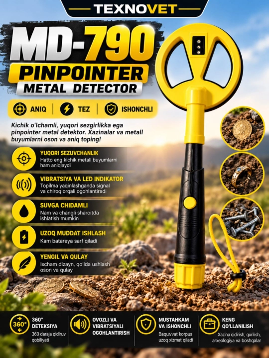 Hayvonlari uchun MD-790 Pinpointer Metal Detector kichik o'lchamli metall qidirgich - 