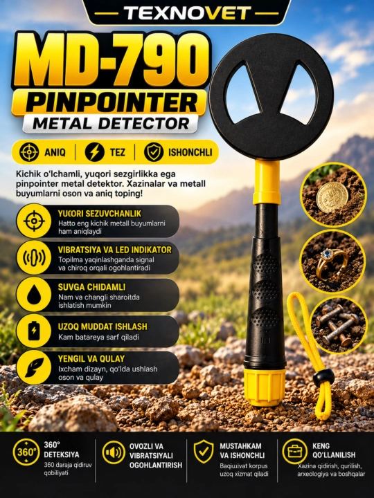 Мини-металлоискатель MD-790 Pinpointer для животных ветеринарный ручной металлоискатель