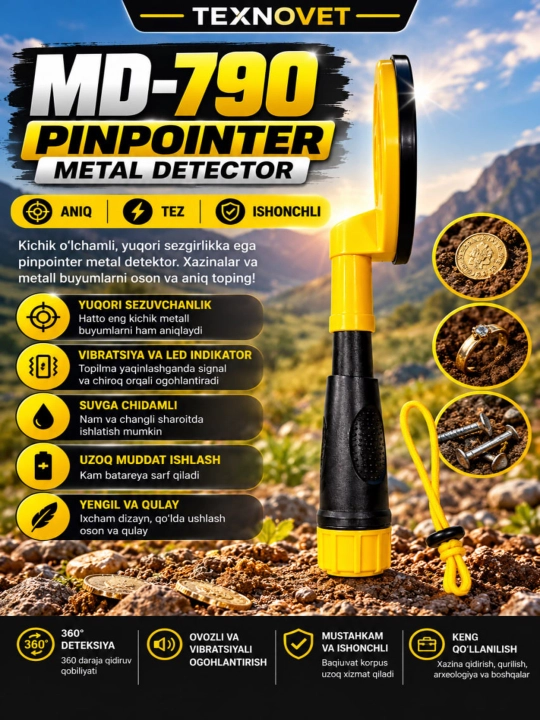 Мини-металлоискатель MD-790 Pinpointer для животных ветеринарный ручной металлоискатель