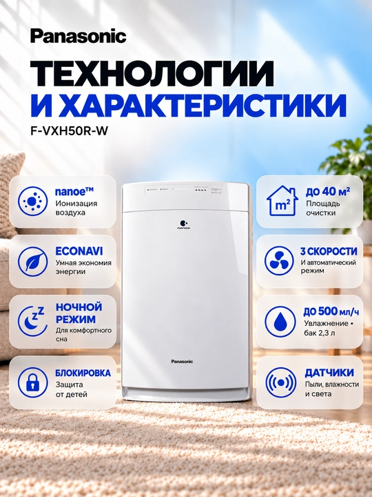 3 Yil Rasmiy Kafolat. Panasonic F-VXH50R-W - havo tozalovchi namlantiruvchi va ionizator