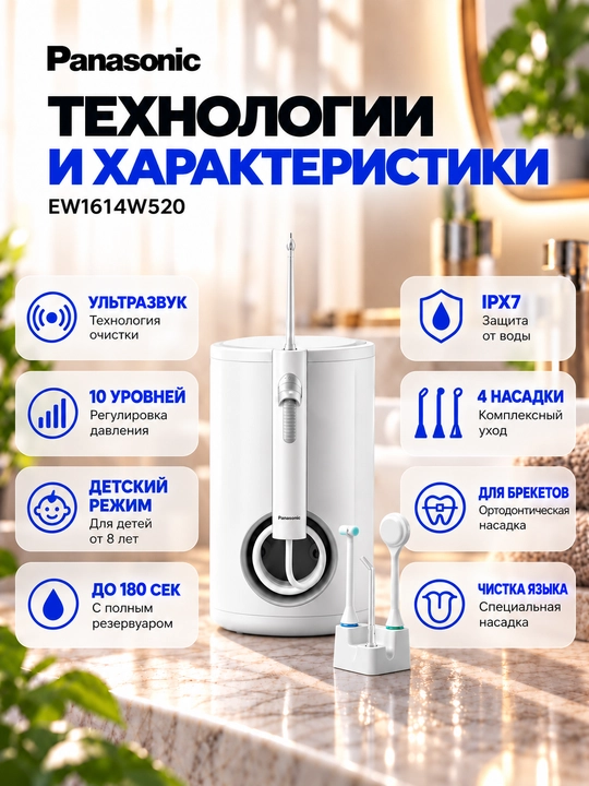 5 лет официальной гарантии. Стационарный ирригатор Panasonic EW1614W520