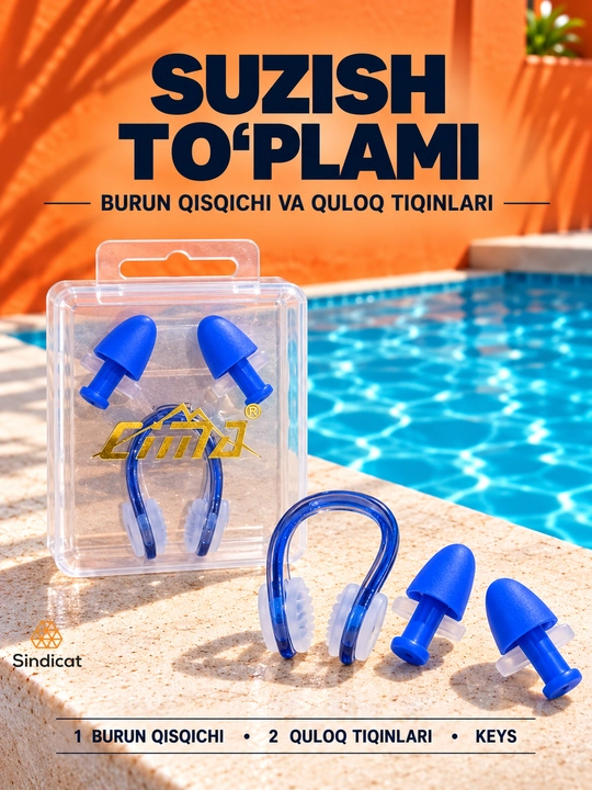 Suzish uchun burun qisqichi va quloq tiqinlari to‘plami, saqlash keys bilan - 