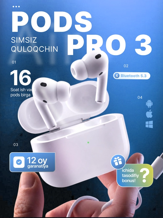 Беспроводные наушники Pods Pro 3 с сенсором для iPhone и Android (+бонус) - 