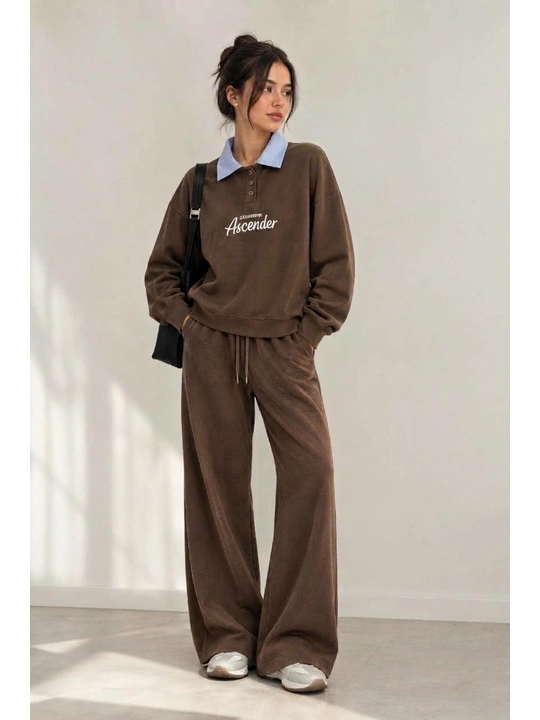 Ayollar uchun zamonaviy sport kostyumi, yoqali, shimli, kundalik kiyish uchun moda to‘plam