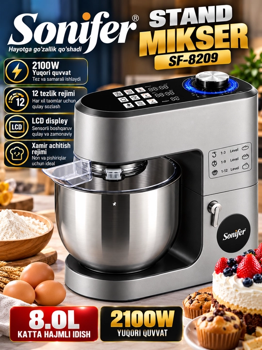 Sonifer SF-8209 Planetar mikser, 2100 W, 8 litr