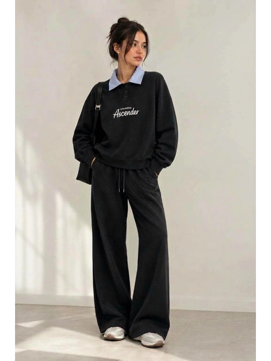 Ayollar uchun zamonaviy sport kostyumi, yoqali, shimli, kundalik kiyish uchun moda to‘plam