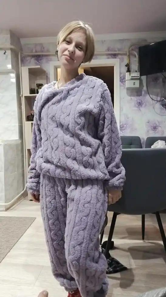 Ayollar uchun issiq plyush pijama oversayz, kofta va shim