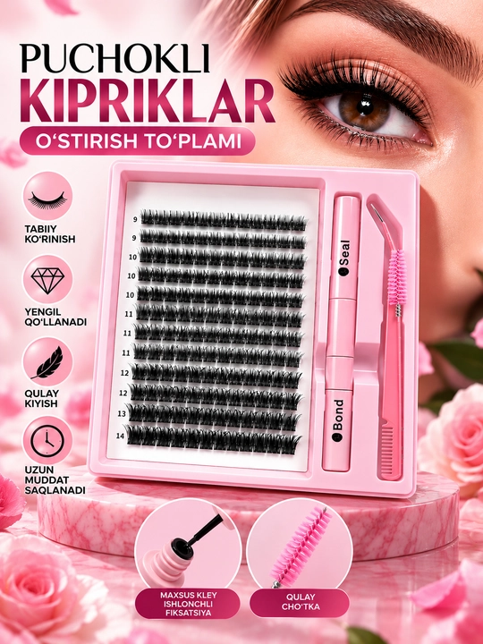 3D effektli ustma-ust qo‘yiladigan kipriklar, individual kiprik o‘stirish, 144 dona