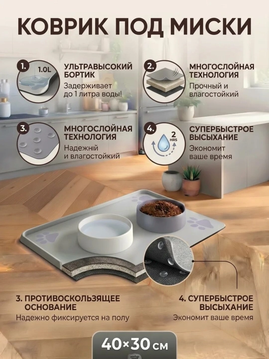 Коврик под миску и лоток для кошек и собак