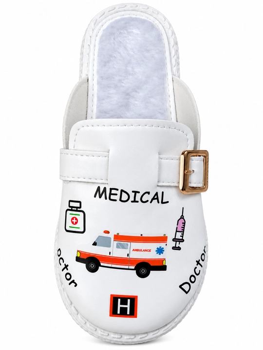 Tibbiyot xodimlari uchun oq shippak, MEDICAL, oltinrang tokali - 