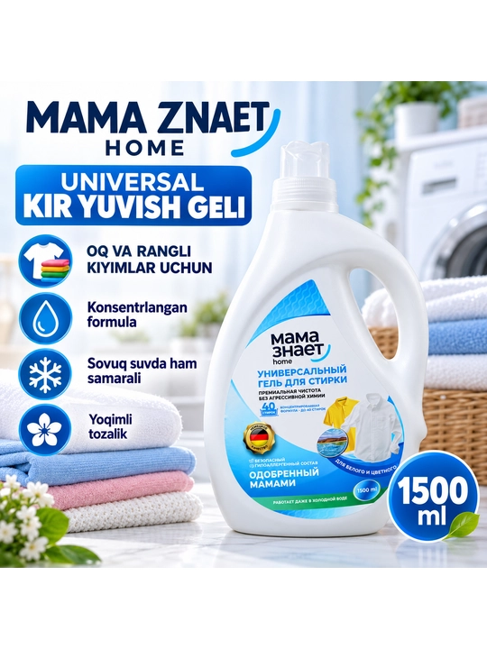 Mama Znamet Home Oq va rangli kiyimlar uchun 1,5 litrlik universal kir yuvish geli - 
