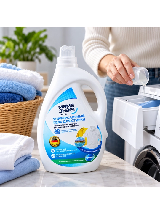 Mama Znamet Home Oq va rangli kiyimlar uchun 1,5 litrlik universal kir yuvish geli