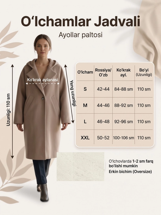 Ayollar uchun qishki palto, uzun klassik ayollar paltosi, kapyushonli bej rang ustki kiyim