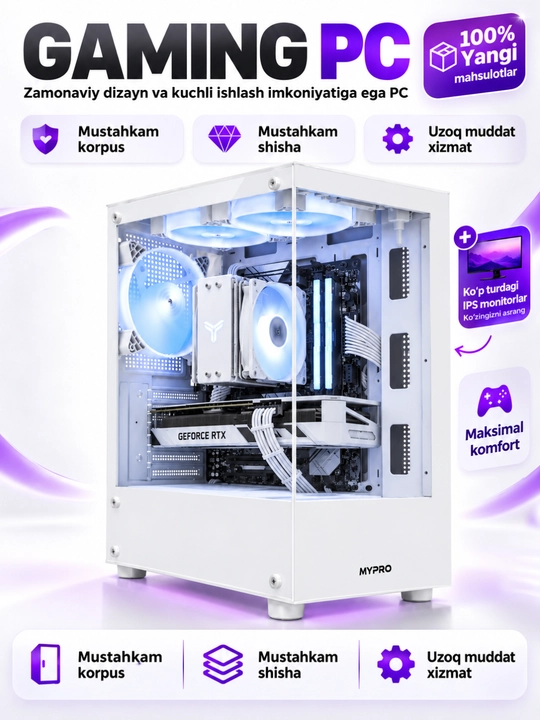 Kompyuter, korpus va monitor o‘yinlar va ofis uchun tayyor to‘plam DDR3 16 GB, SSD 512 GB