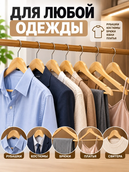 Вешалки для одежды, деревянные и пластиковые плечики, набор 5, 10, 20 шт