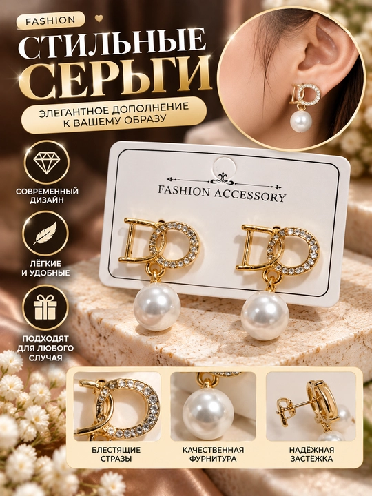 Серьги женские с жемчугом, серьги с бантиком, золотистые подвесные серьги, бижутерия - 