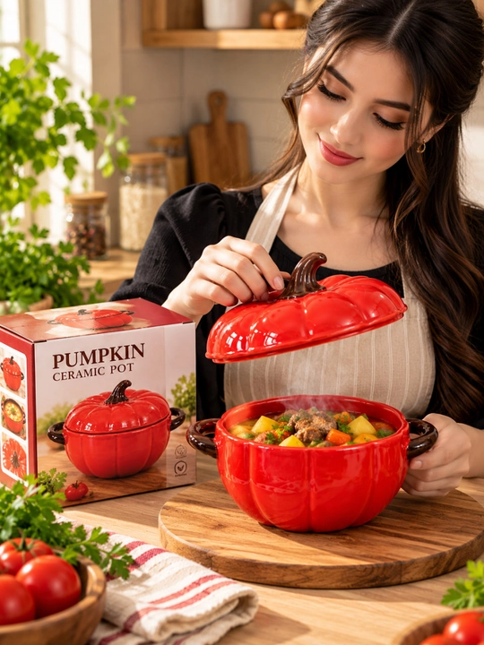 Красная кастрюля в форме тыквы, посуда с крышкой, мини-кастрюля